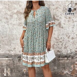 Shein Floral Print Midi Dress Size 2X